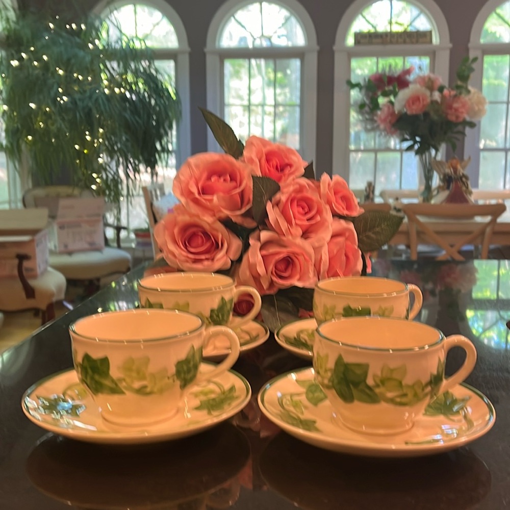 (4) Footed Cup & Saucer Set - Pattern Ivy by FRANCISCAN